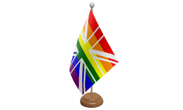 Union Jack Rainbow Small Flag with Wooden Stand